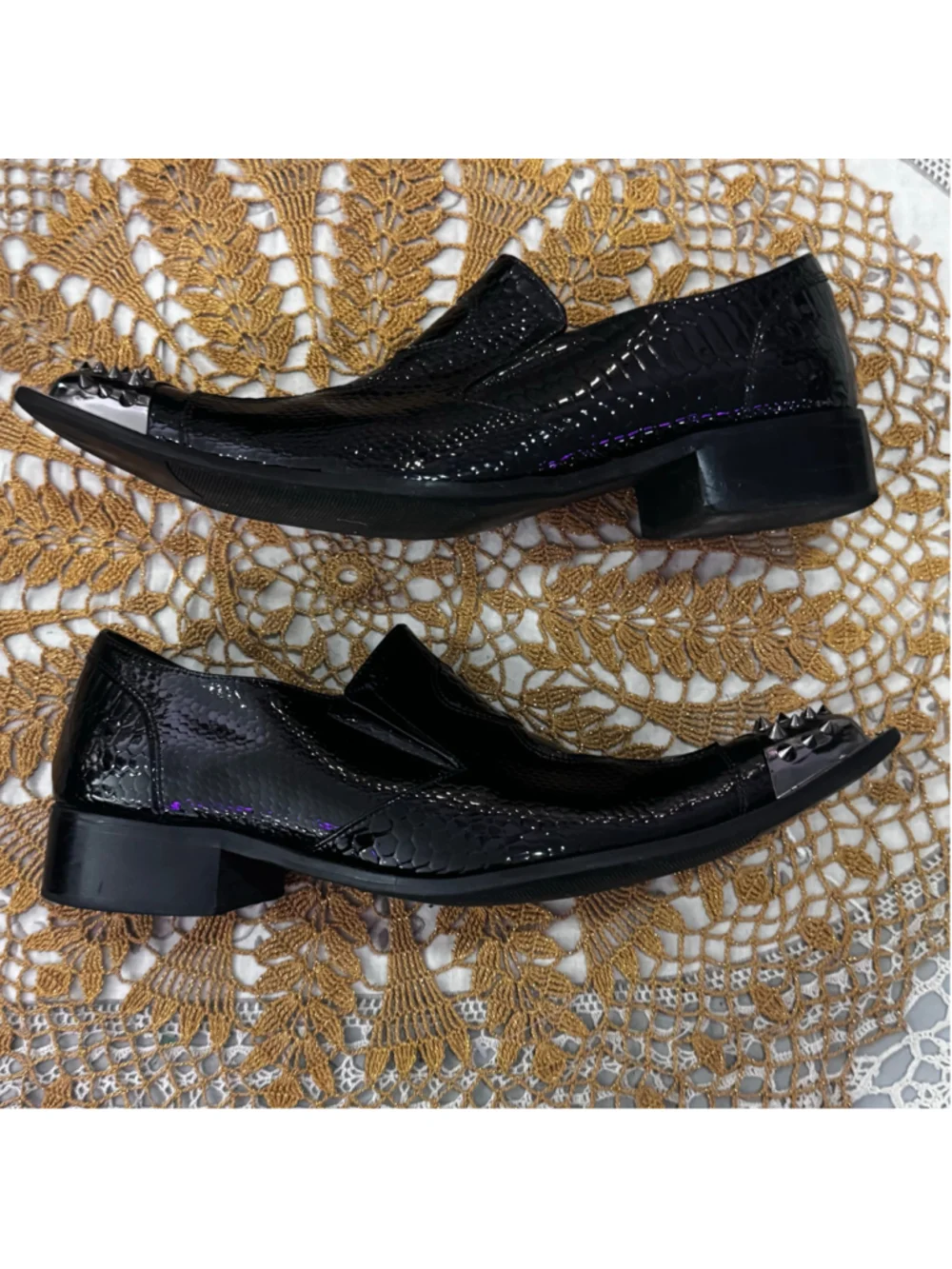 Wolf Valley Black Slip-On Loafers with Silver Studs, Size Men's 11- 12